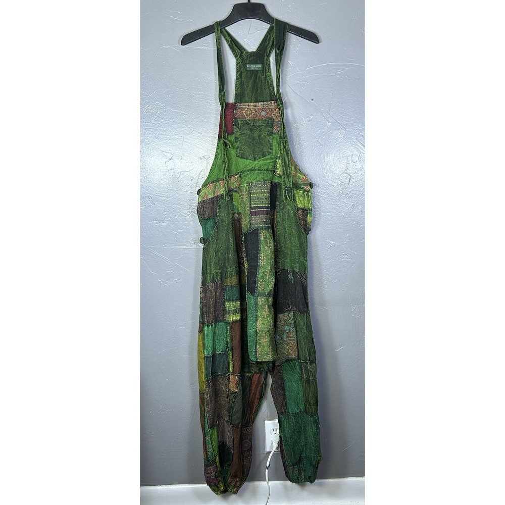 Kathmandu Imports patchwork dungarees vibrant green color Free Size Hippie Boho